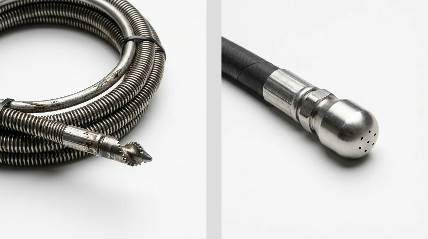 Drain snake cable and hydro jetting nozzle used for drain cleaning in East Dublin, GA