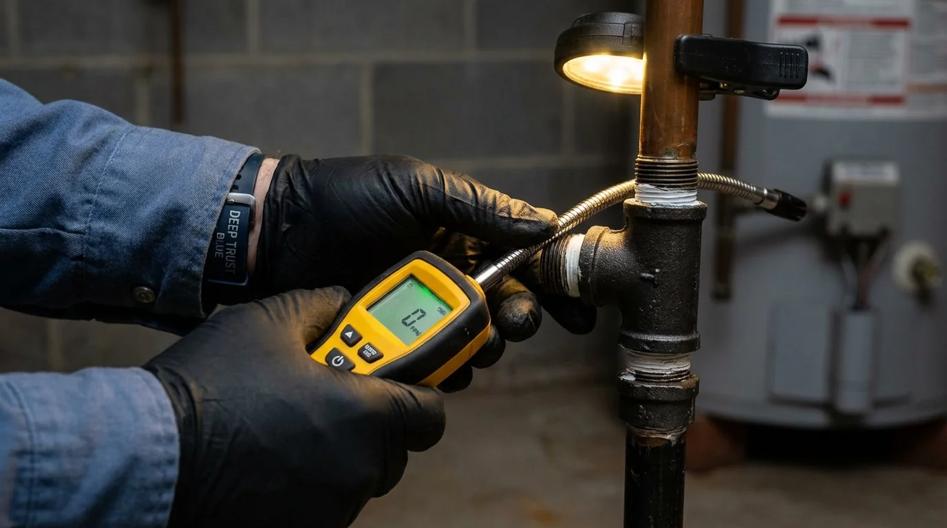 Gas leak detection with electronic sniffer by Johns Plumbing LLC in East Dublin