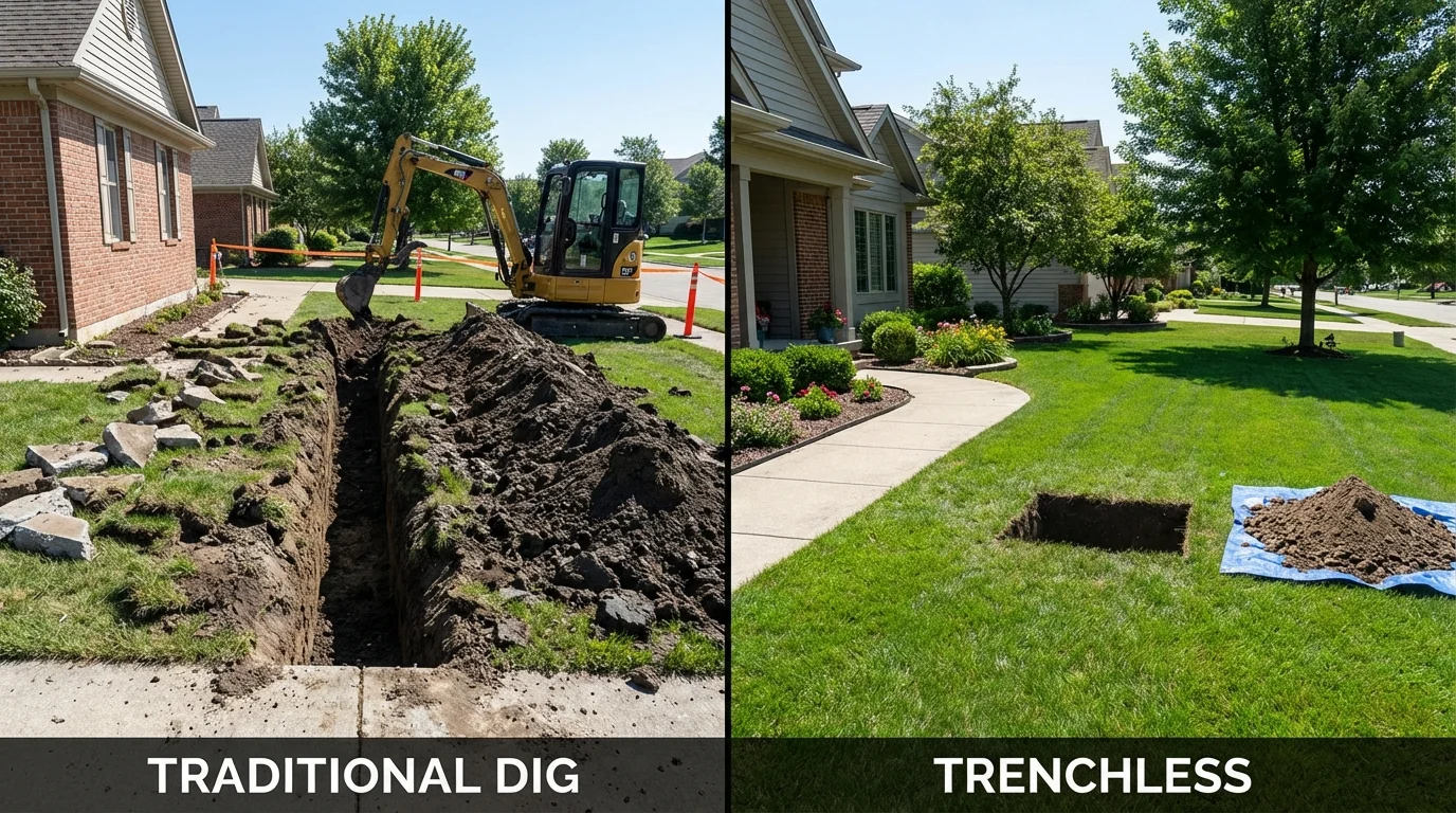 Trenchless sewer repair with minimal yard damage versus traditional excavation in East Dublin, GA